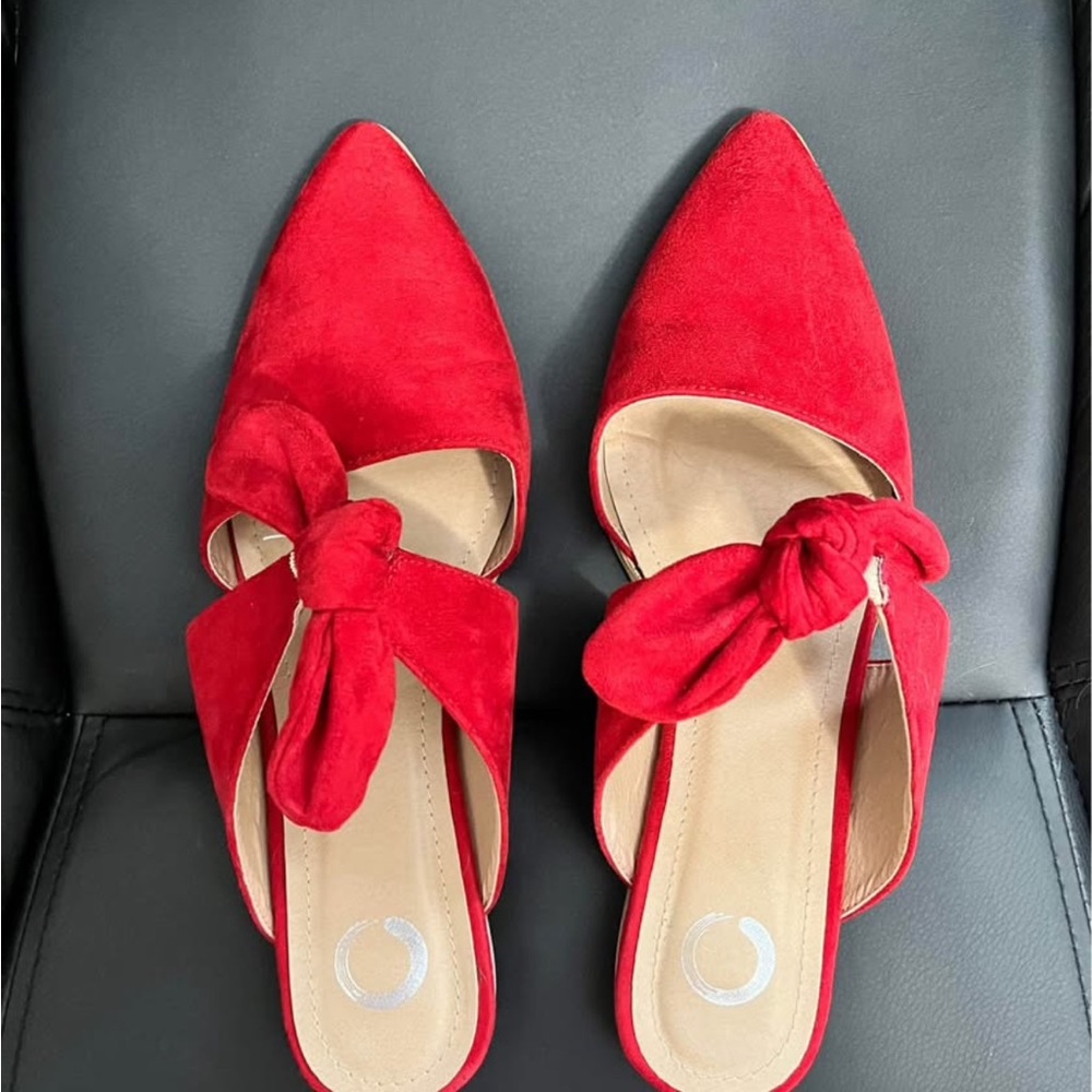 Red Suede Mules w/ Bow - 9.5